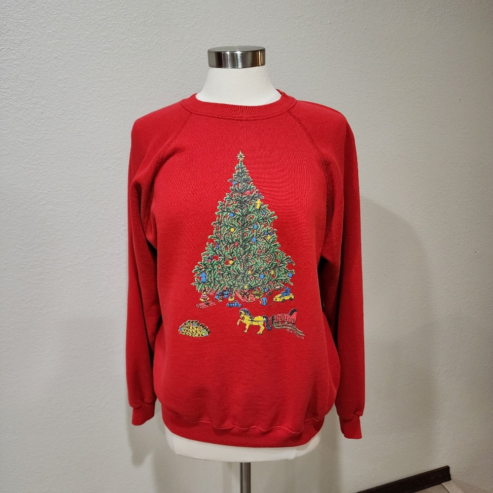 Vintage 90s Hanes Sweatshirt Christmas Tree Presents Medical Themed size XL